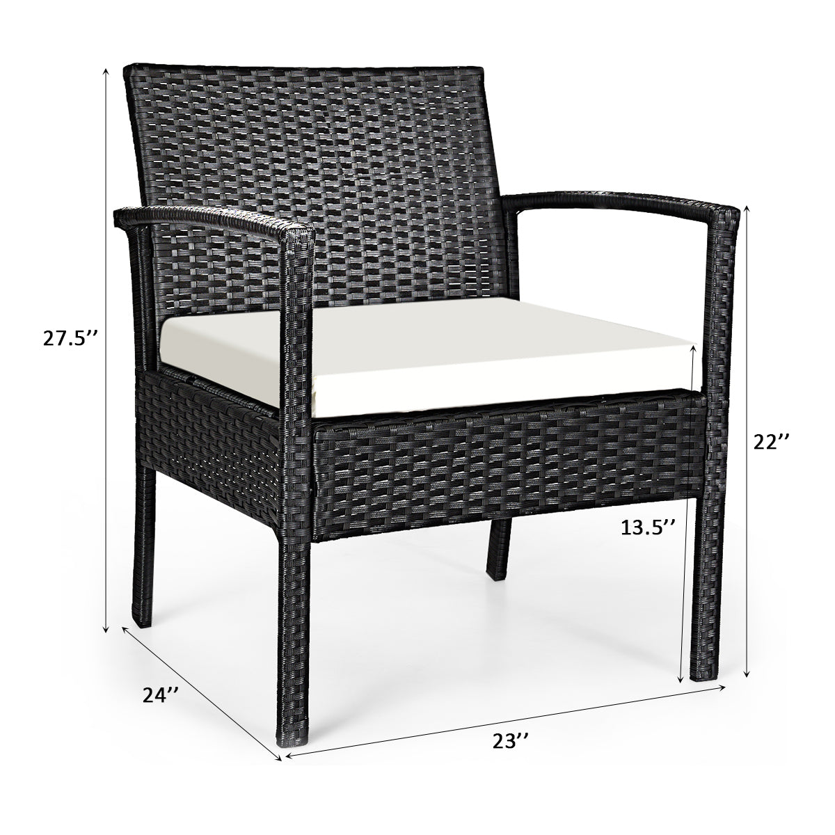 Patiojoy 3 PCS Outdoor Patio Rattan Conversation Set Garden Lawn Furniture