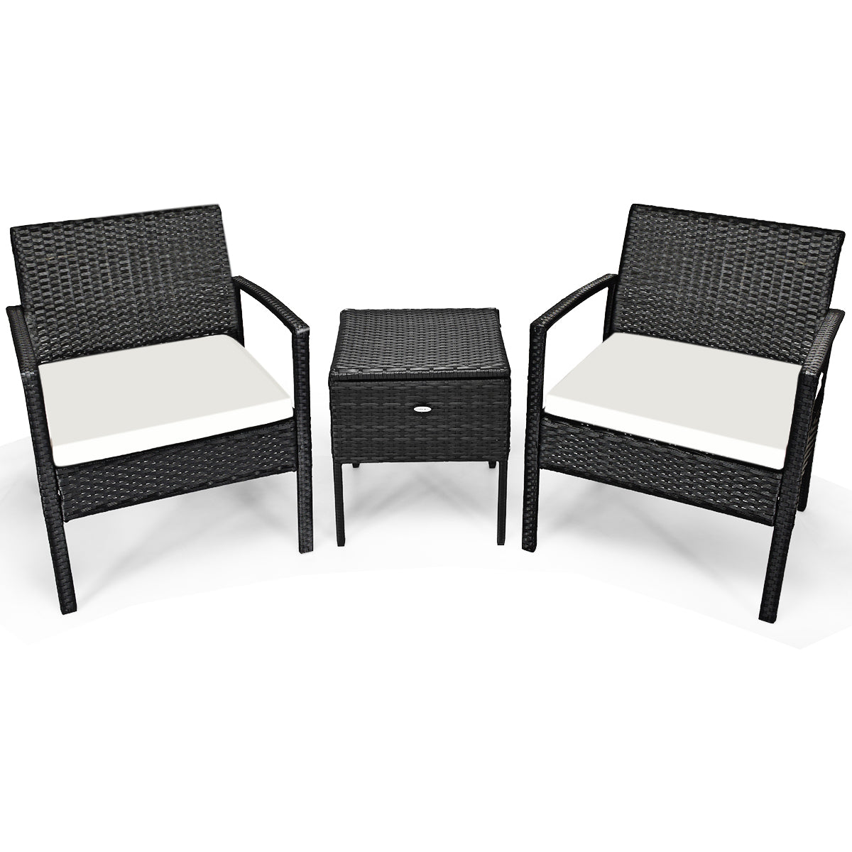 Patiojoy 3 PCS Outdoor Patio Rattan Conversation Set Garden Lawn Furniture