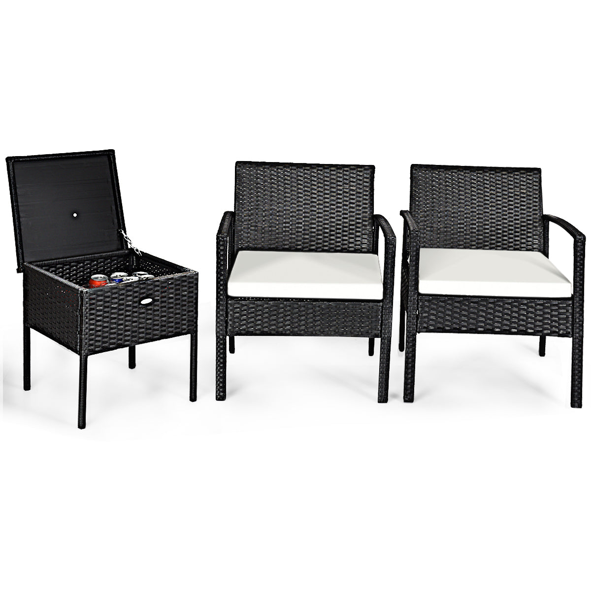 Patiojoy 3 PCS Outdoor Patio Rattan Conversation Set Garden Lawn Furniture