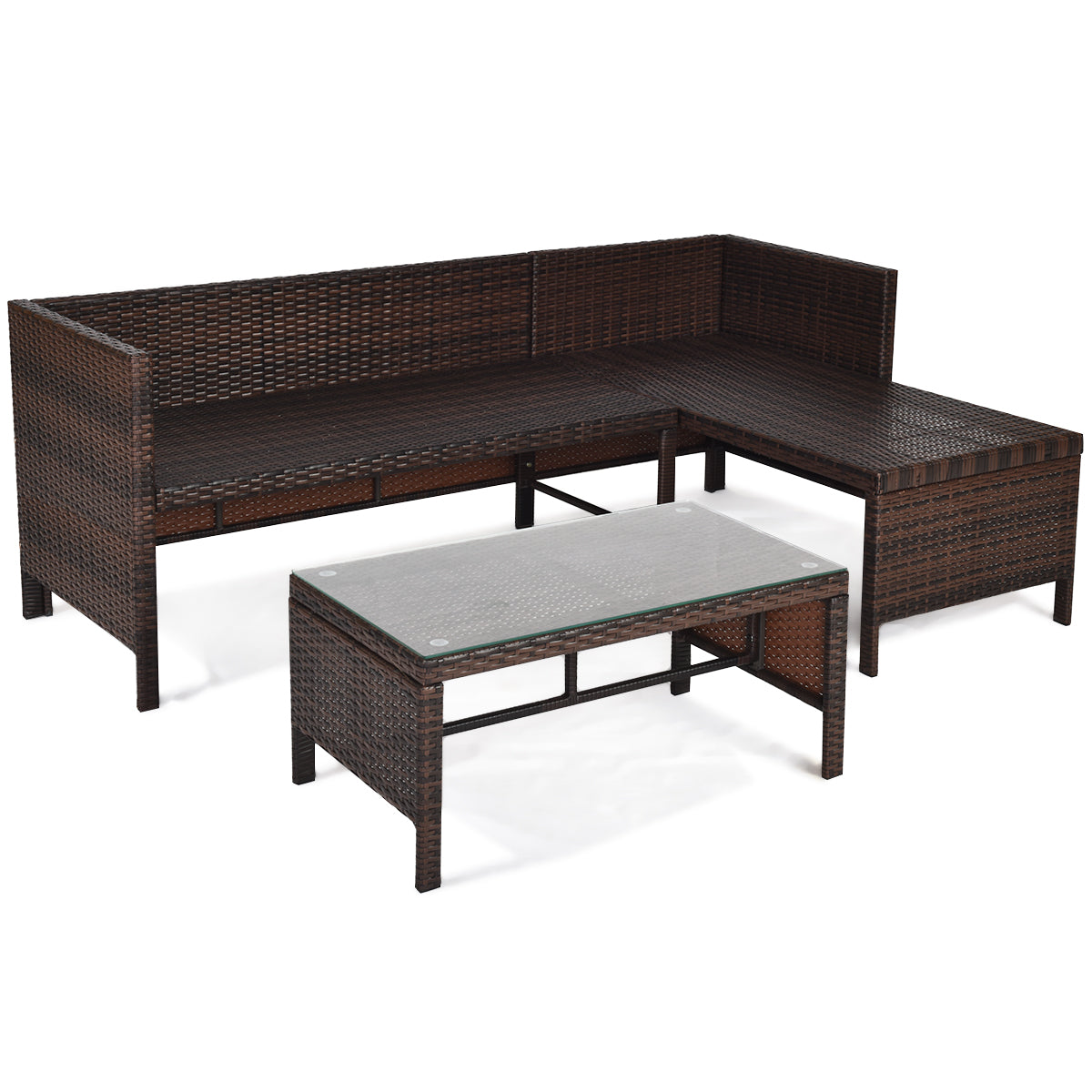 Patiojoy 3 Pieces Outdoor Furniture Set Rattan Wicker Sofa Table Garden Patio