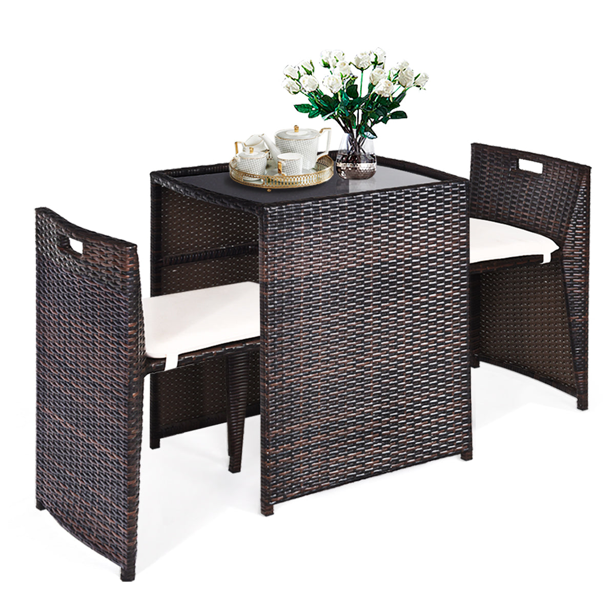 Topbuy 3 Pieces Wicker Outdoor Conversation Set Bistro Table and Chair