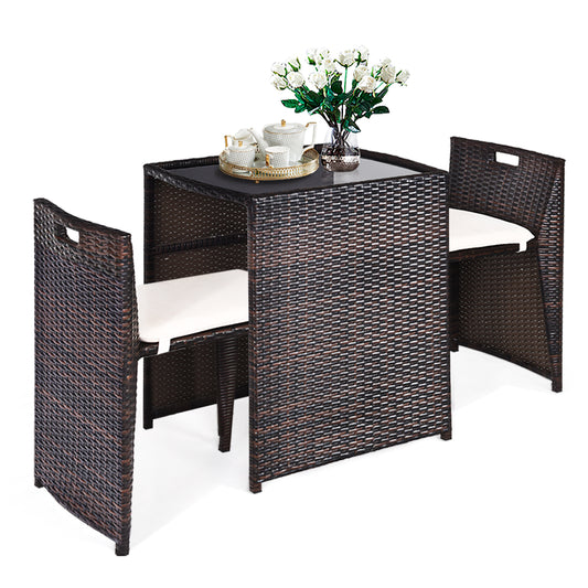 Topbuy 3 Pieces Wicker Outdoor Conversation Set Bistro Table and Chair