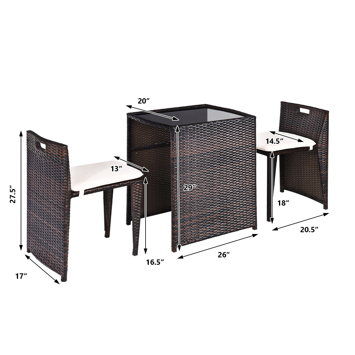 Topbuy 3 Pieces Wicker Outdoor Conversation Set Bistro Table and Chair
