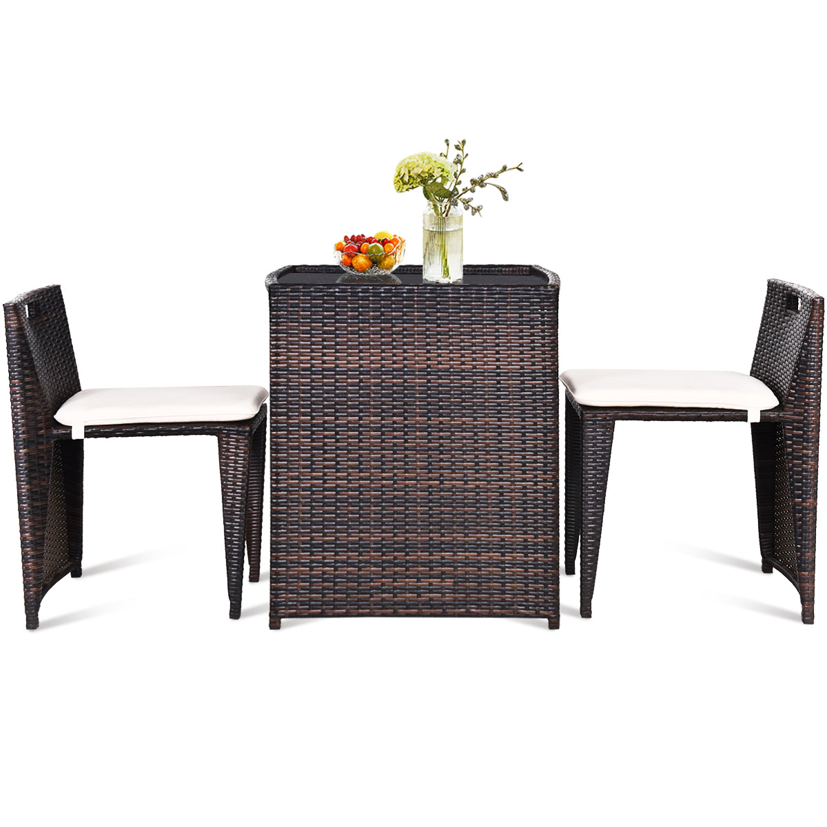 Topbuy 3 Pieces Wicker Outdoor Conversation Set Bistro Table and Chair