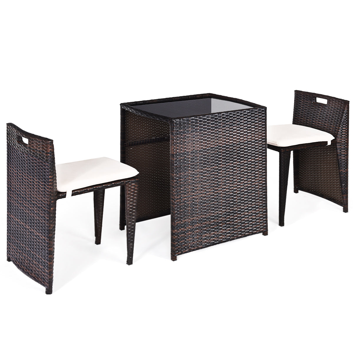 Topbuy 3 Pieces Wicker Outdoor Conversation Set Bistro Table and Chair