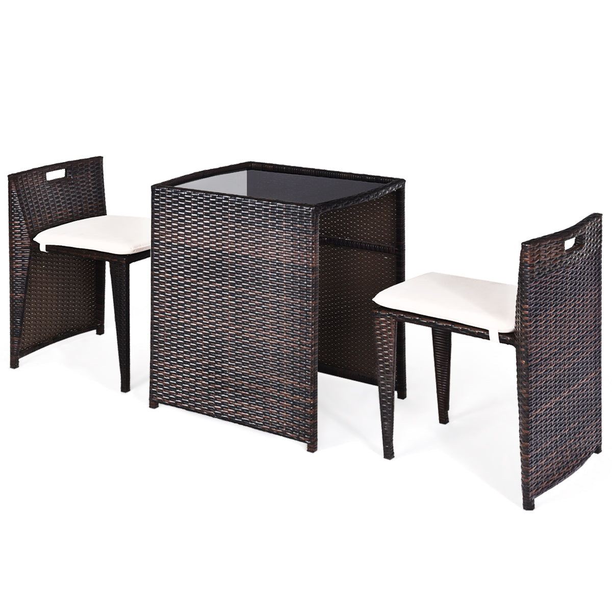 Topbuy 3 Pieces Wicker Outdoor Conversation Set Bistro Table and Chair