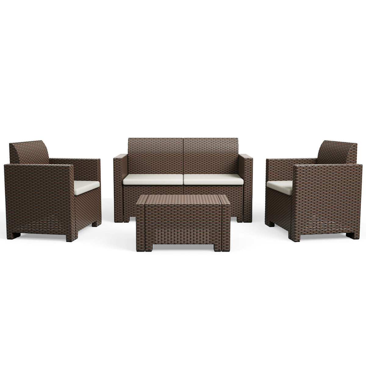 Patiojoy 4 PCS Outdoor Patio Rattan Cushioned Sectional Set Made in Italy Brown