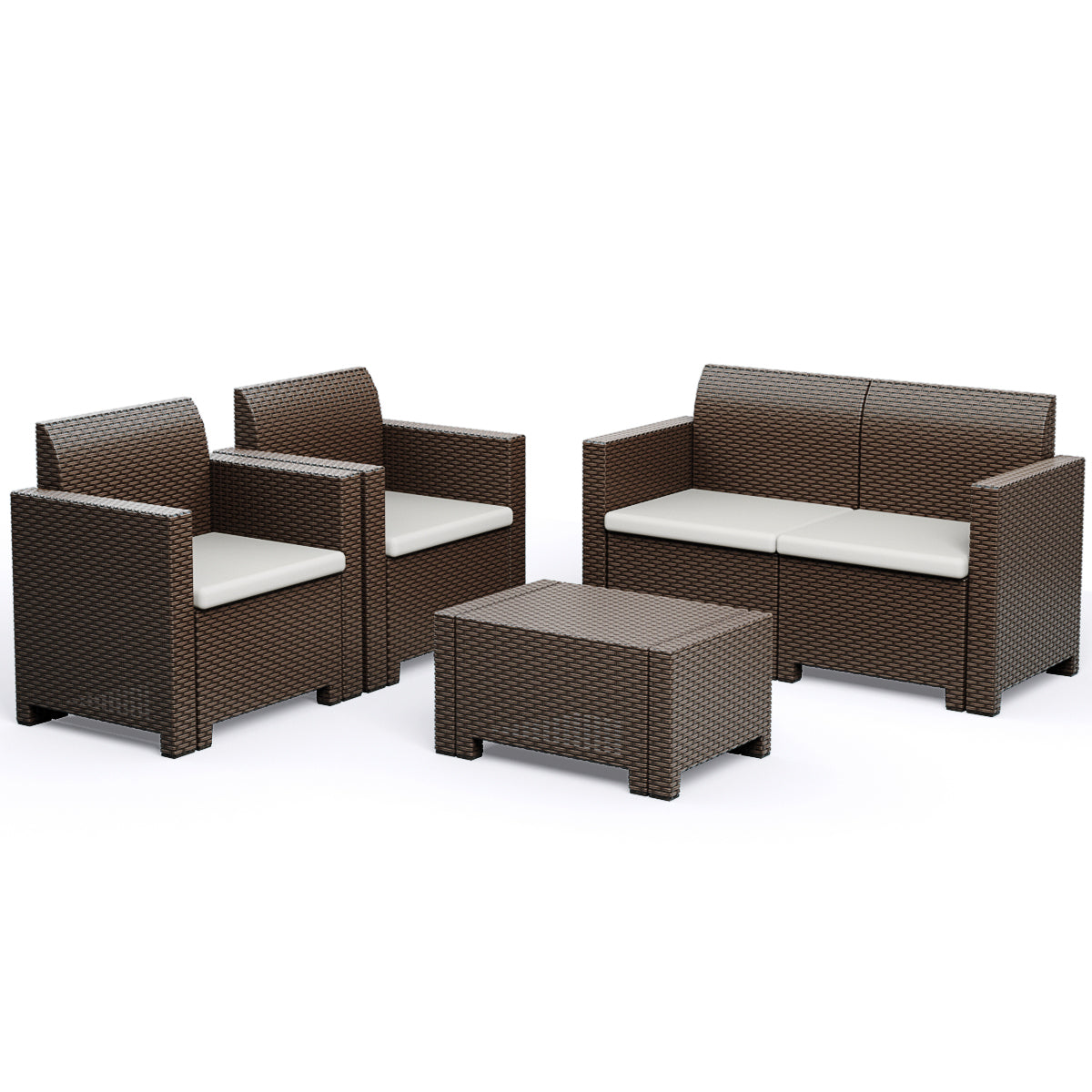 Patiojoy 4 PCS Outdoor Patio Rattan Cushioned Sectional Set Made in Italy Brown