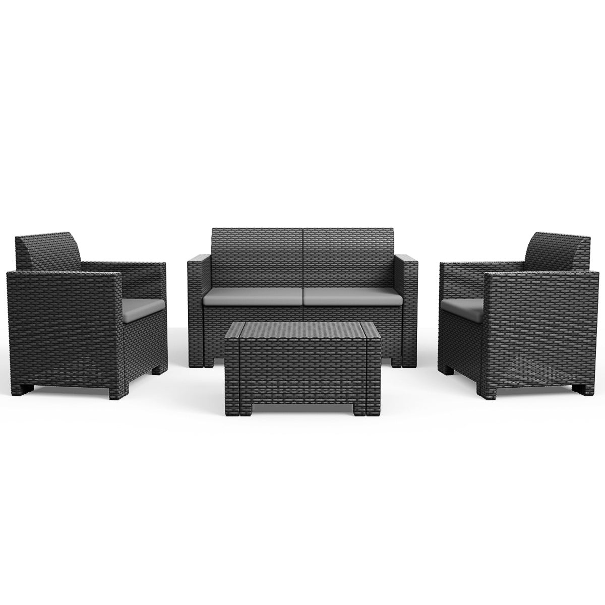 Patiojoy 4 PCS Outdoor Patio Rattan Cushioned Sectional Set Made in Italy Grey