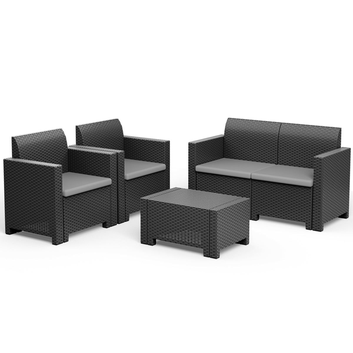 Patiojoy 4 PCS Outdoor Patio Rattan Cushioned Sectional Set Made in Italy Grey