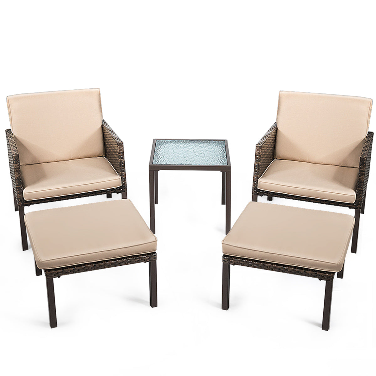 Patiojoy 5 Pieces Outdoor Patio Furniture Set Rattan Chairs and Table