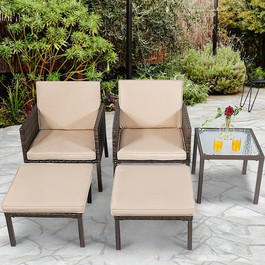 Patiojoy 5 Pieces Outdoor Patio Furniture Set Rattan Chairs and Table