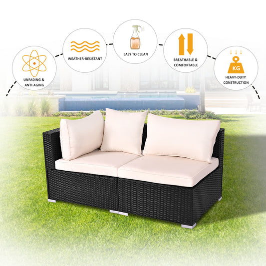 Patiojoy Outdoor Patio Cushioned Sofa Rattan Wicker Corner Sofa Lounge
