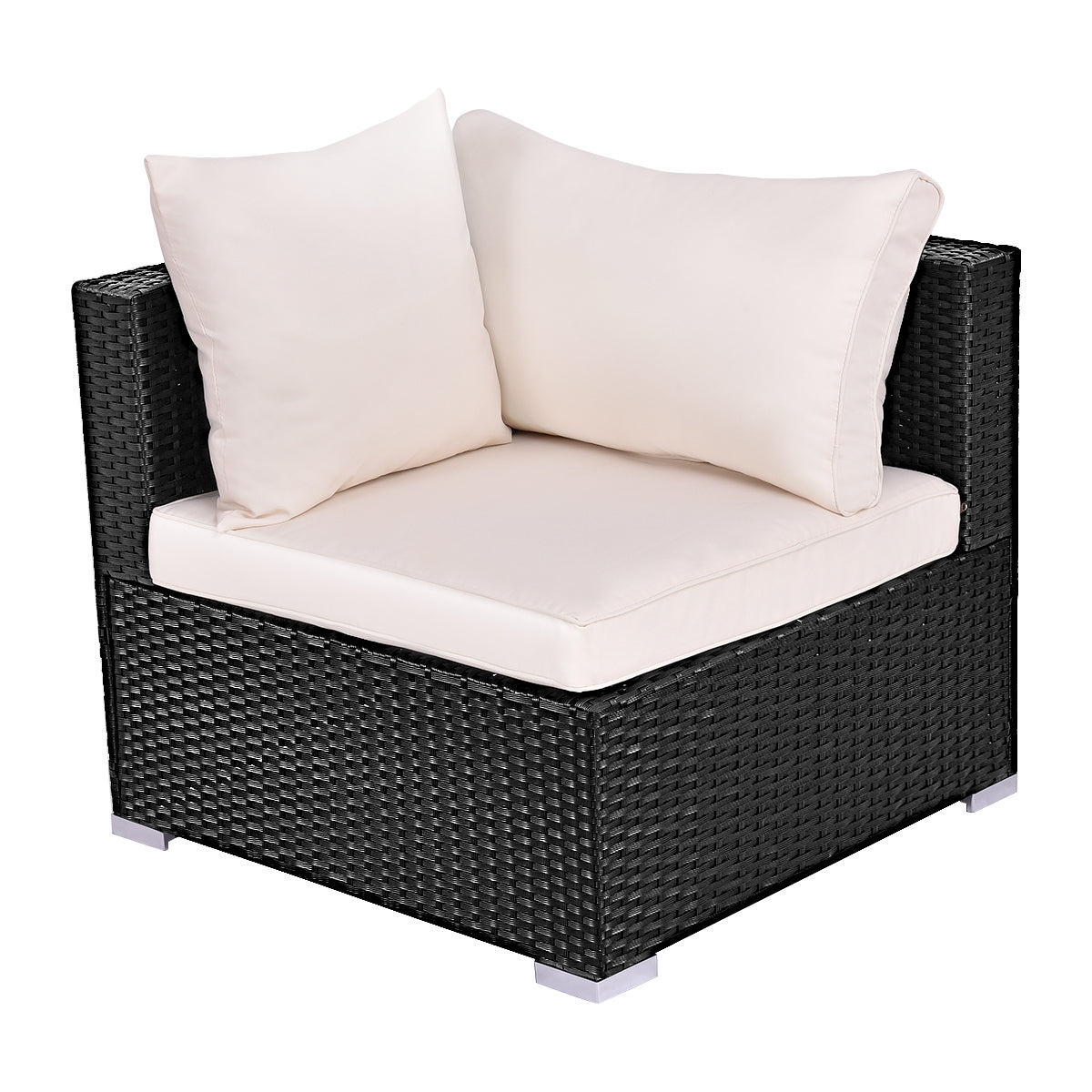 Patiojoy Outdoor Patio Cushioned Sofa Rattan Wicker Corner Sofa Lounge