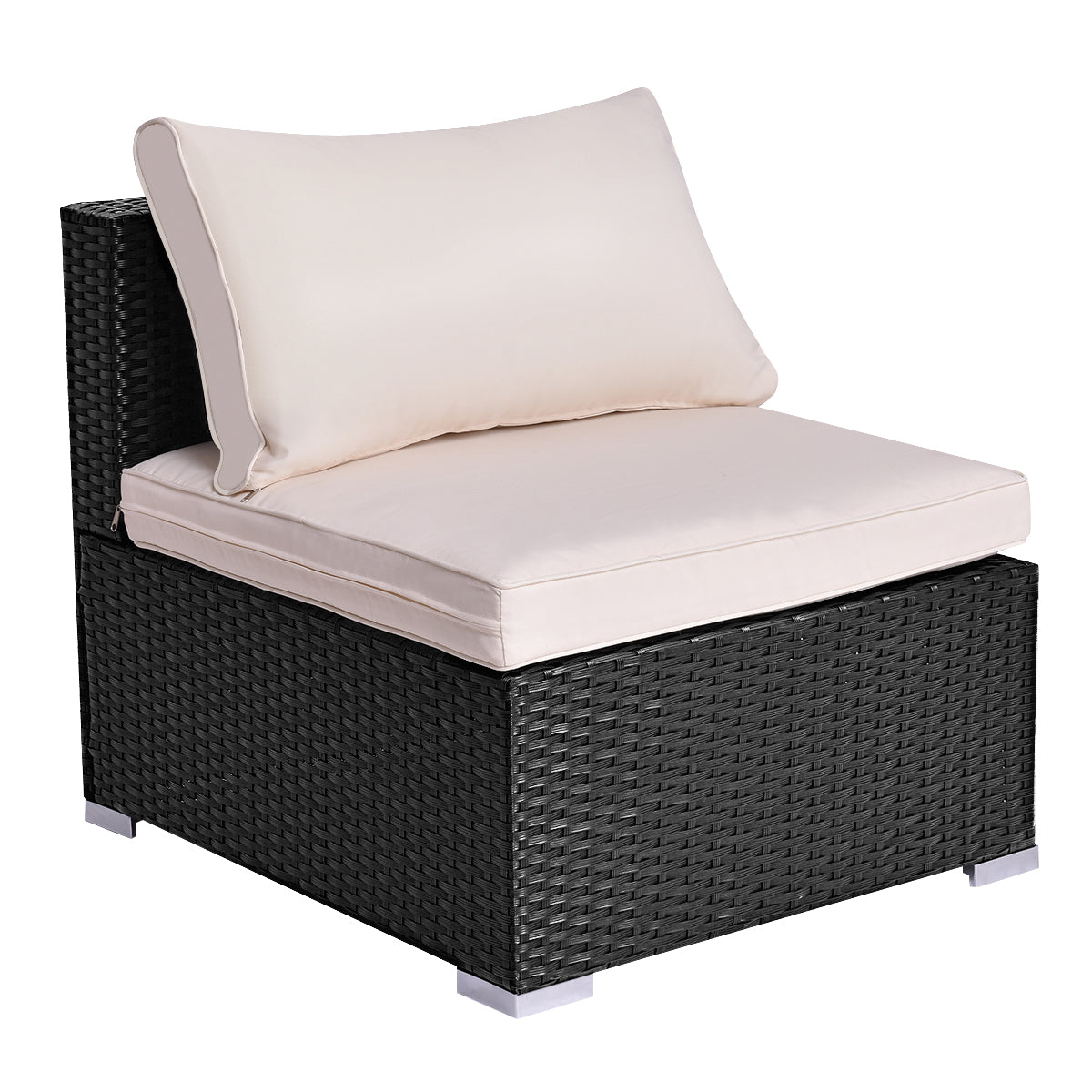 Patiojoy Outdoor Patio Cushioned Sofa Rattan Wicker Corner Sofa Lounge