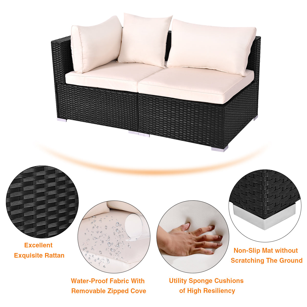 Patiojoy Outdoor Patio Cushioned Sofa Rattan Wicker Corner Sofa Lounge