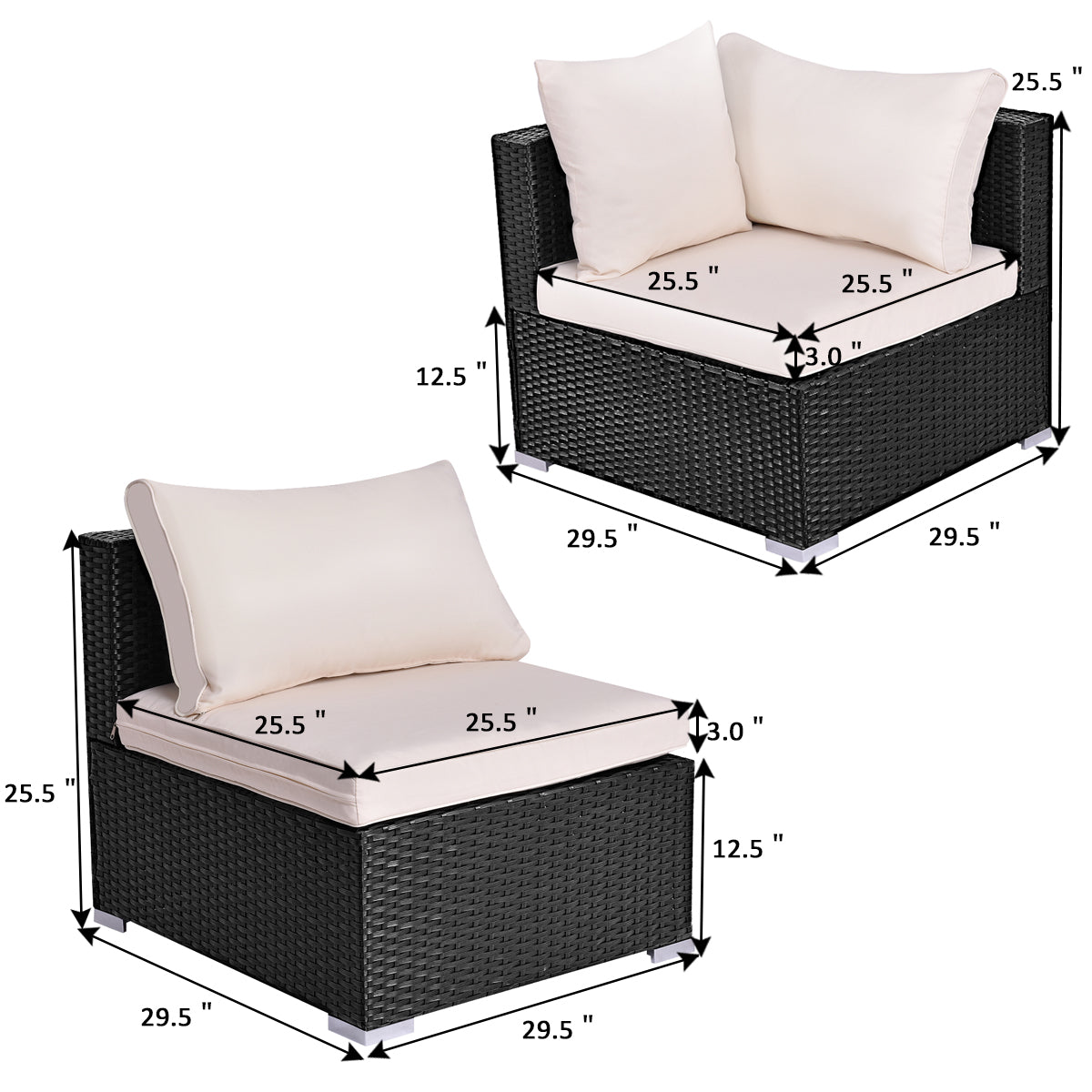 Patiojoy Outdoor Patio Cushioned Sofa Rattan Wicker Corner Sofa Lounge