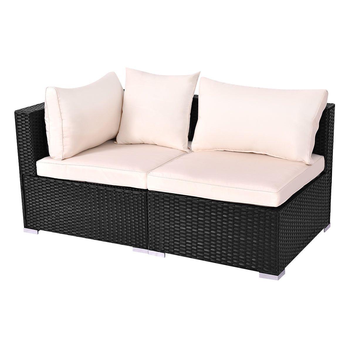 Patiojoy Outdoor Patio Cushioned Sofa Rattan Wicker Corner Sofa Lounge