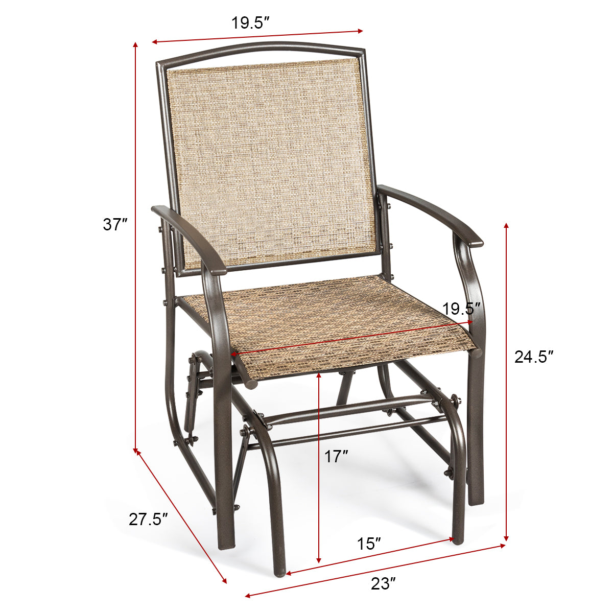 Patiojoy Outdoor Patio Glider Chaise Rocking Chair Garden Swing Single Armchair