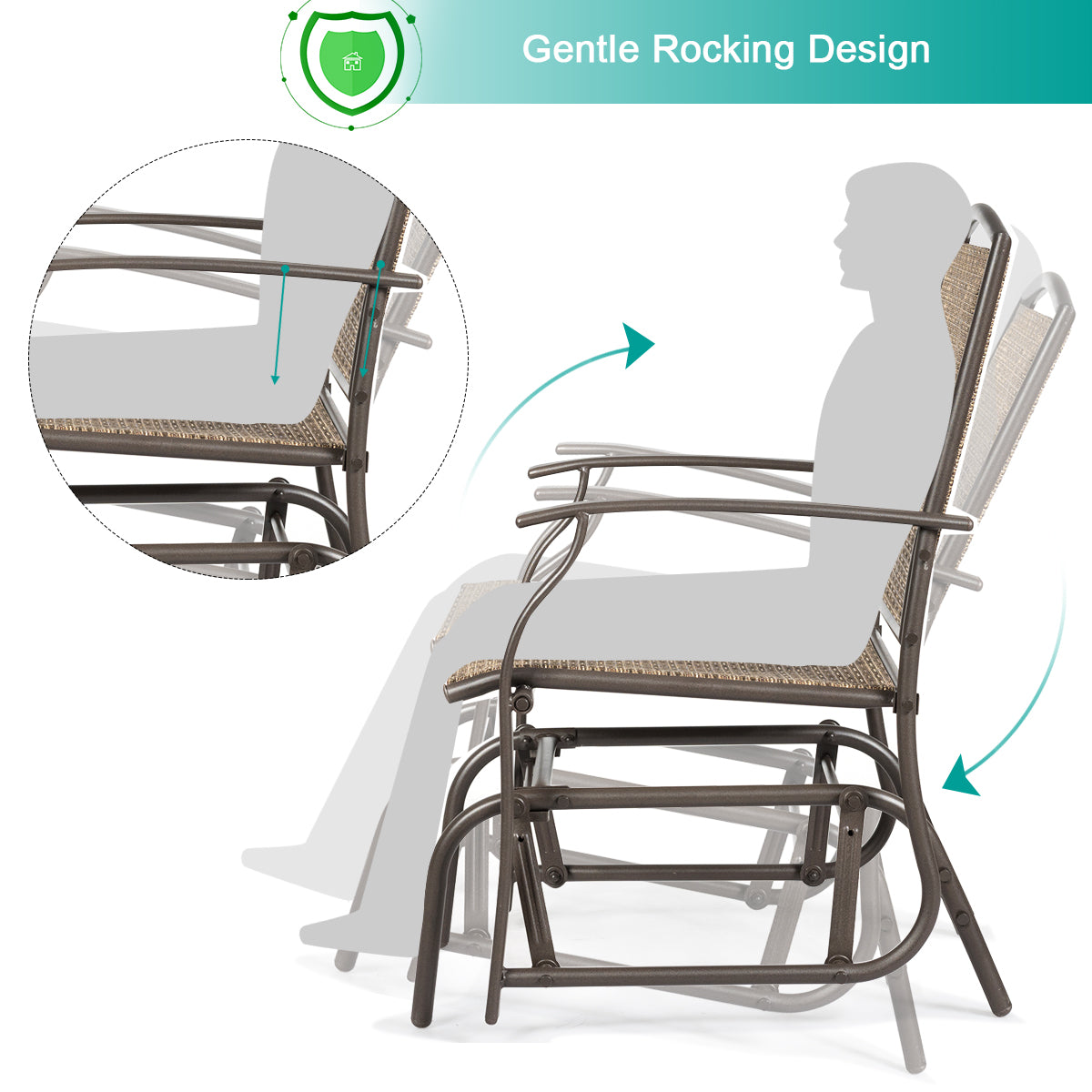 Patiojoy Outdoor Patio Glider Chaise Rocking Chair Garden Swing Single Armchair