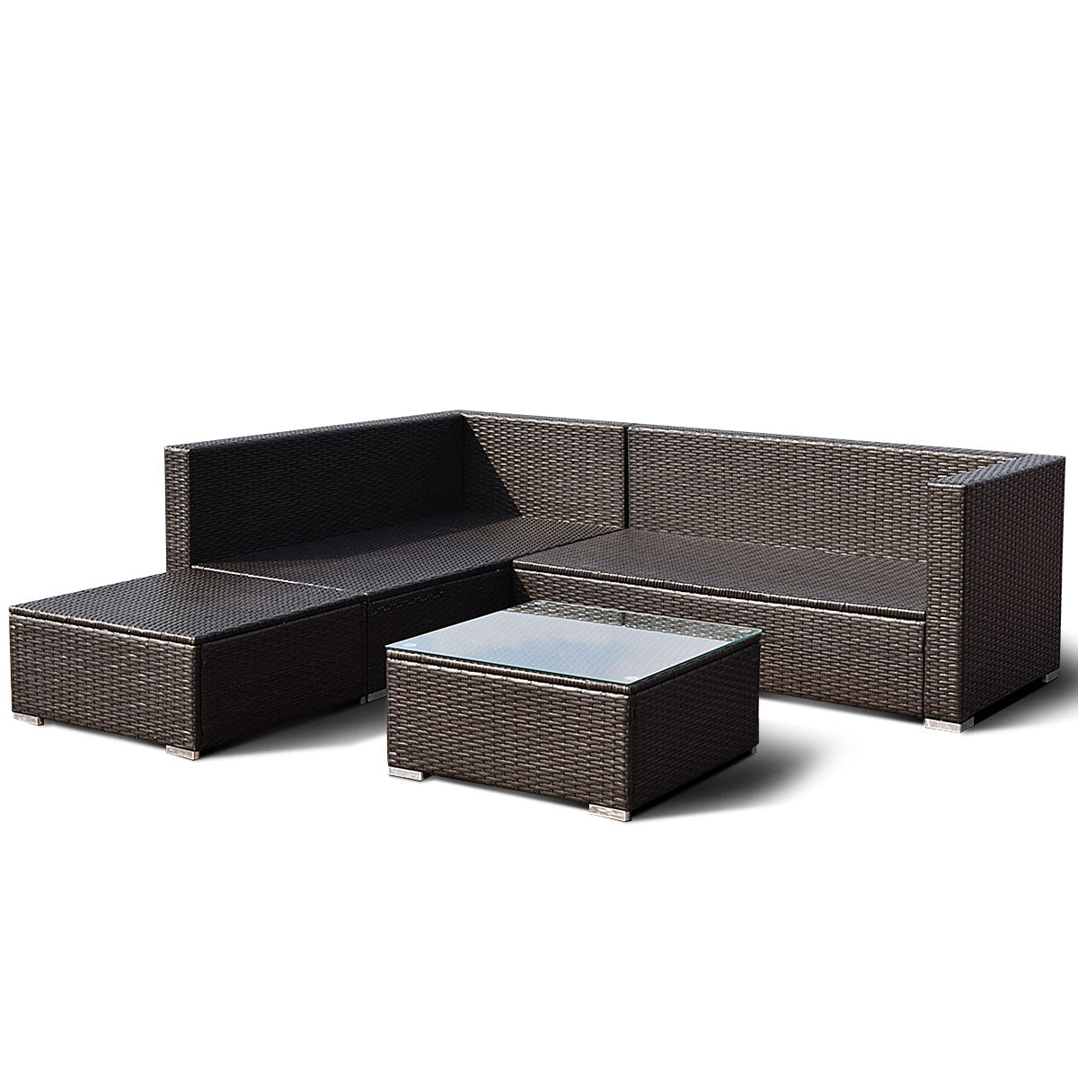 Patiojoy 4 PCS Patio Rattan Wicker Sectional Padded Sofa Chair Set w/Cushions