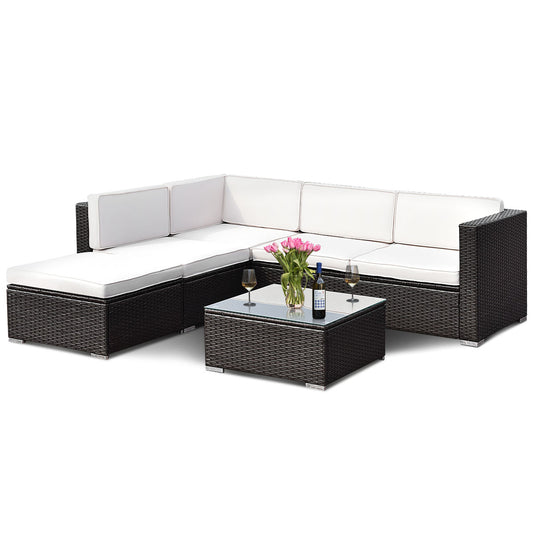 Patiojoy 4 PCS Patio Rattan Wicker Sectional Padded Sofa Chair Set w/Cushions