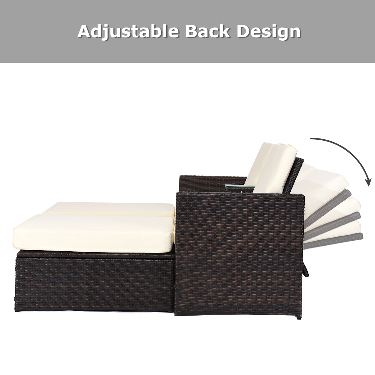 Patiojoy Outdoor All-Weather Chaise Lounge Recliner Rattan WickerPatio Loveseat