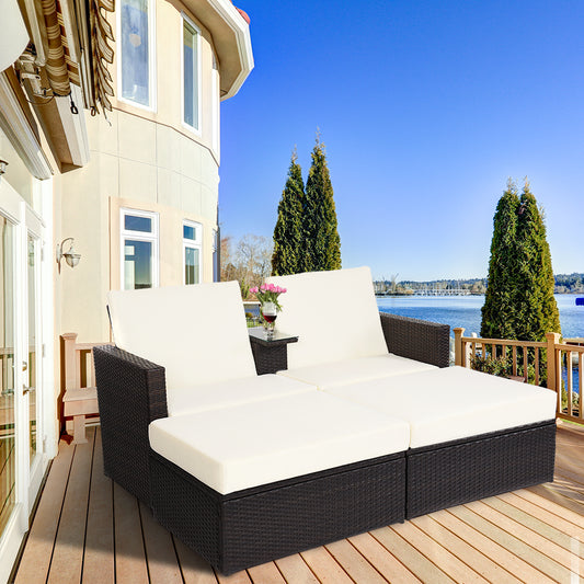 Patiojoy Outdoor All-Weather Chaise Lounge Recliner Rattan WickerPatio Loveseat