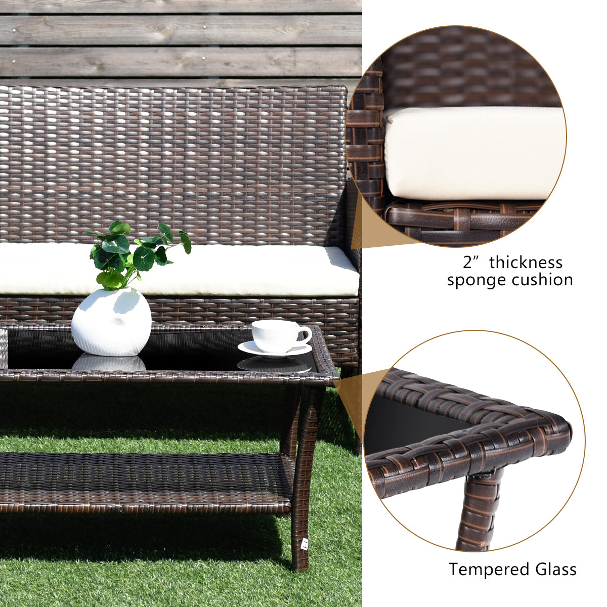 Patiojoy 4 Pieces Patio Set Outdoor Wicker Patio Bistro Table and Chair