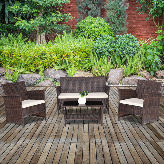 Patiojoy 4 Pieces Patio Set Outdoor Wicker Patio Bistro Table and Chair