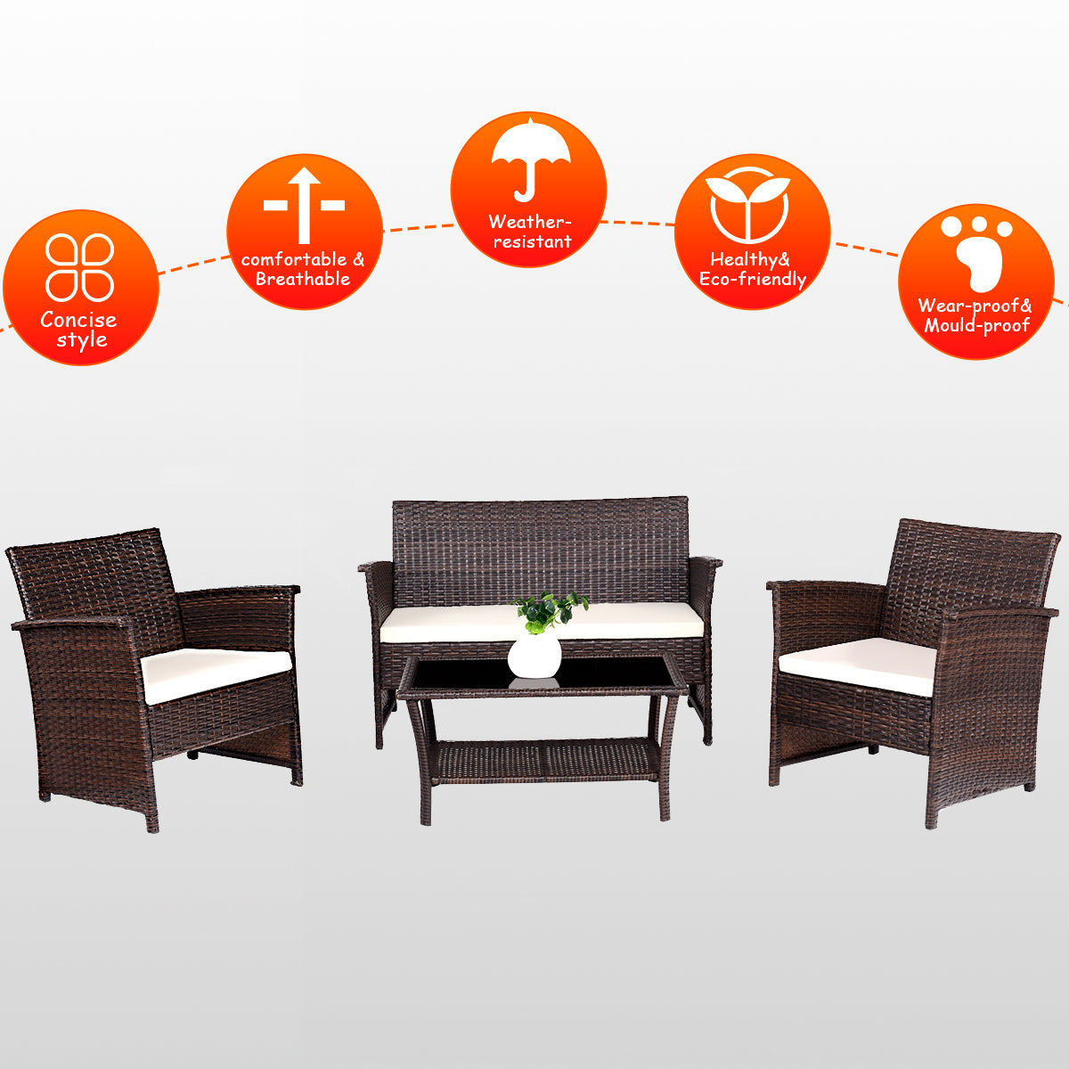 Patiojoy 4 Pieces Patio Set Outdoor Wicker Patio Bistro Table and Chair