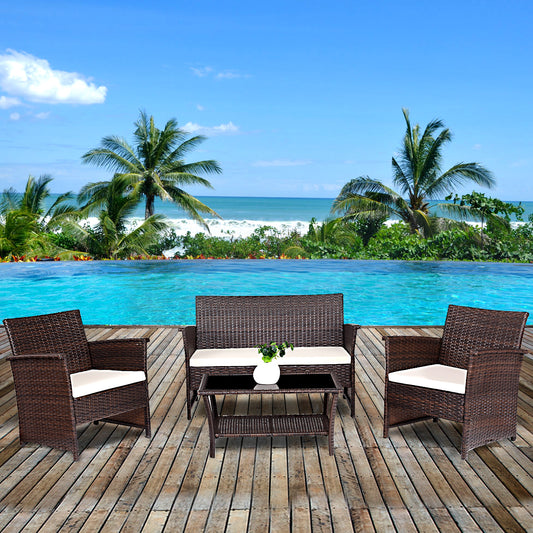Patiojoy 4 Pieces Patio Set Outdoor Wicker Patio Bistro Table and Chair