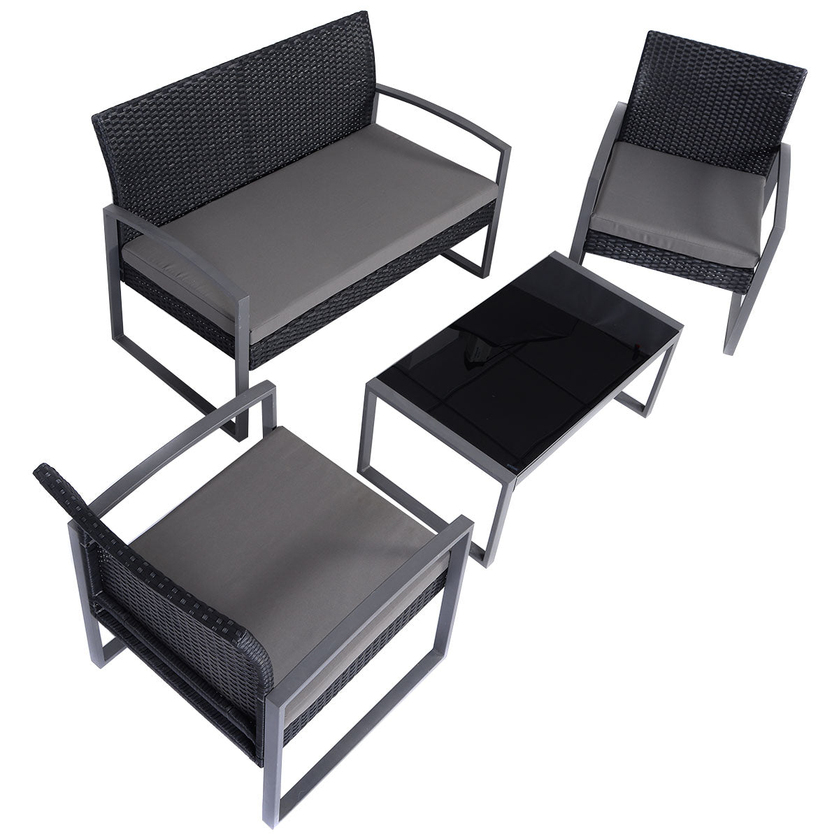 Patiojoy Outdoor Wicker 4 Pieces Conversation Set PE Rattan Chairs and Table