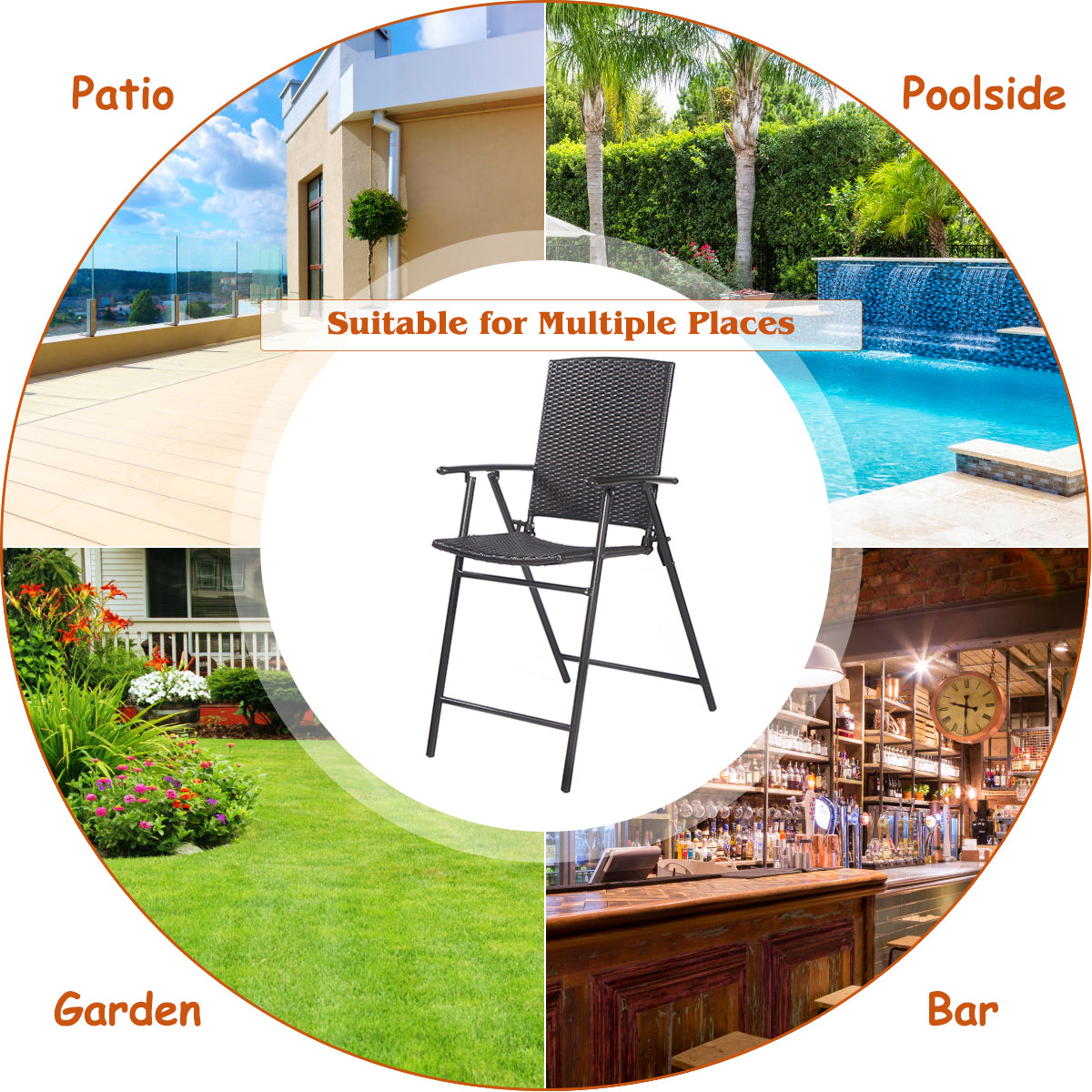 Patiojoy Rattan Folding Chair Wicker Patio Furniture Set of 4 Outdoor & Indoor