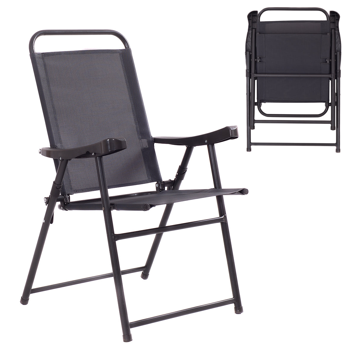 Patiojoy Folding Sling Chair Patio Furniture Set of 4 Armchairs Dark Grey