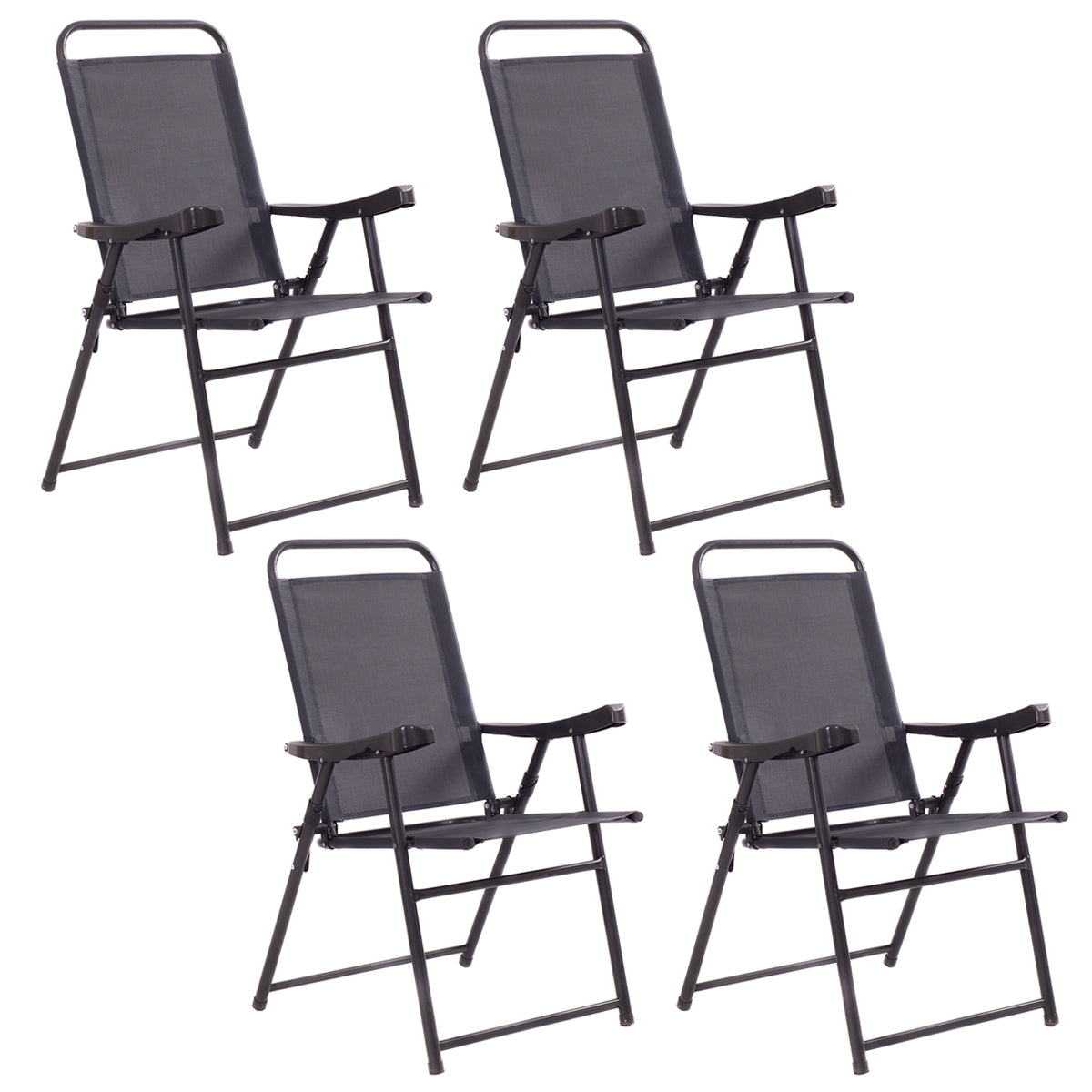 Patiojoy Folding Sling Chair Patio Furniture Set of 4 Armchairs Dark Grey