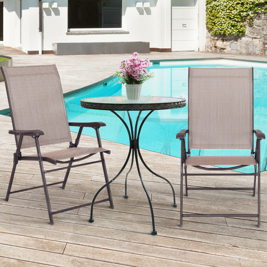 Patiojoy Folding Sling Chair Patio Furniture Set of 2 Armchairs Brown