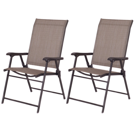 Patiojoy Folding Sling Chair Patio Furniture Set of 2 Armchairs Brown