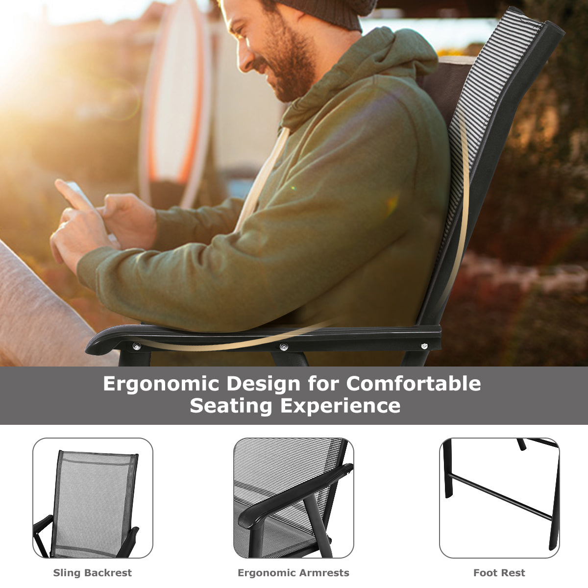 Patiojoy Outdoor Patio Camping Portable Folding Chair Set of 4