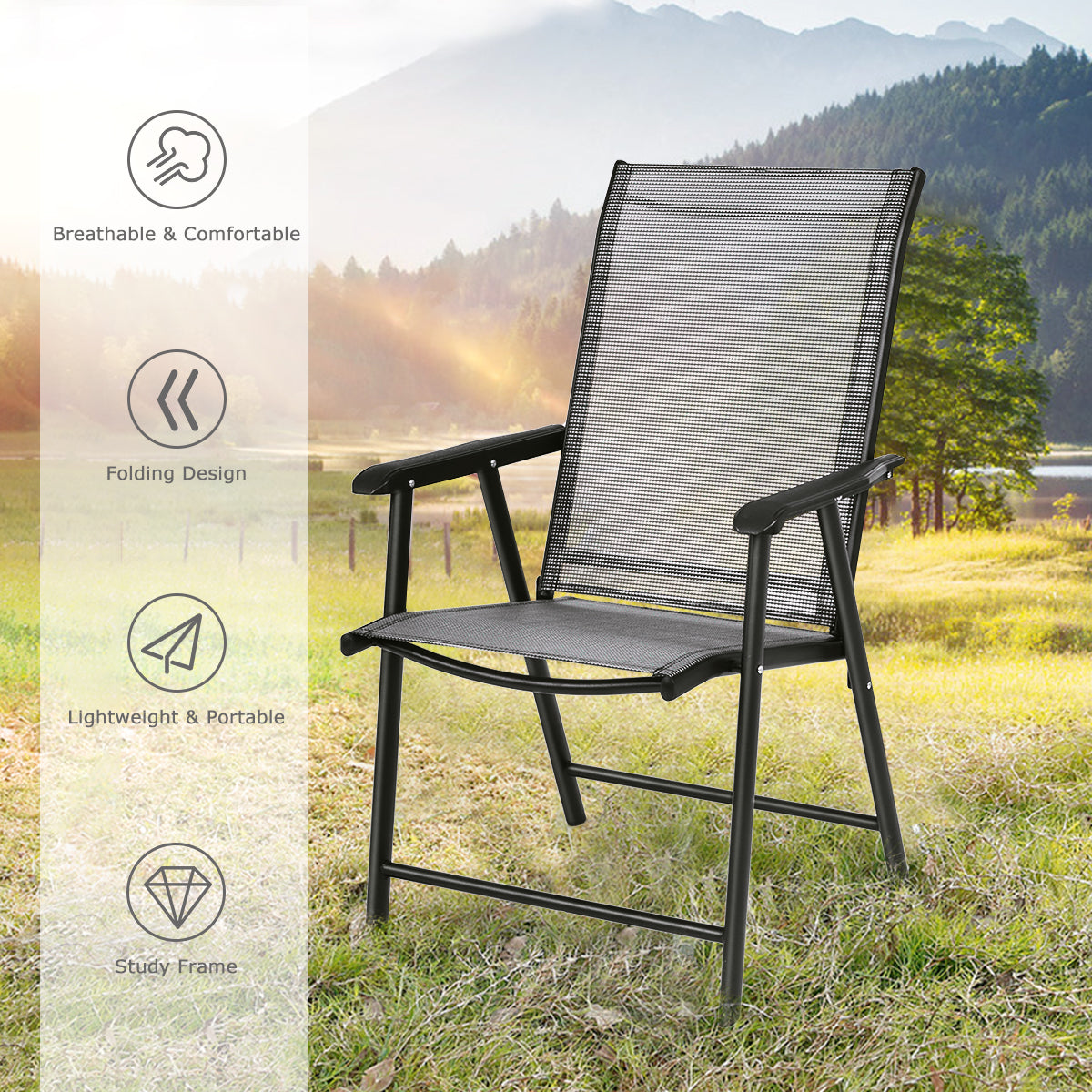 Patiojoy Outdoor Patio Camping Portable Folding Chair Set of 4