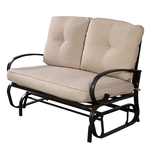Patiojoy Steel Frame Rocking Loveseat Outdoor Patio Cushioned Chaise Bench