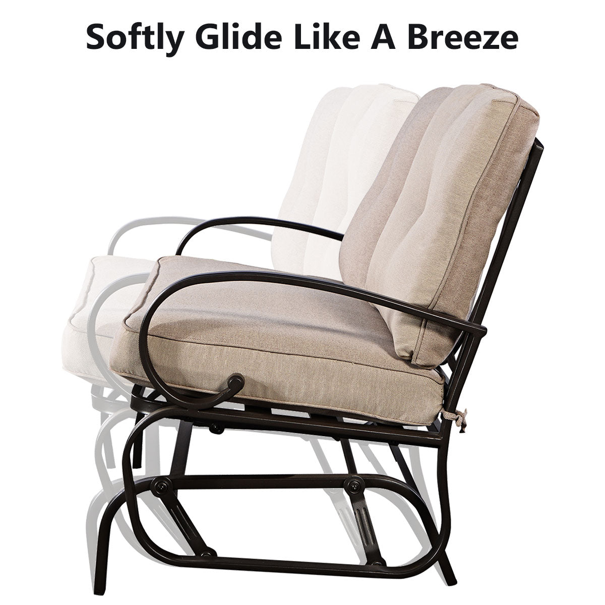 Patiojoy Steel Frame Rocking Loveseat Outdoor Patio Cushioned Chaise Bench