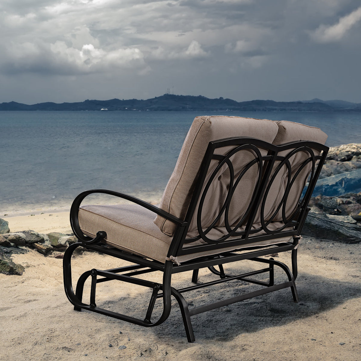 Patiojoy Steel Frame Rocking Loveseat Outdoor Patio Cushioned Chaise Bench