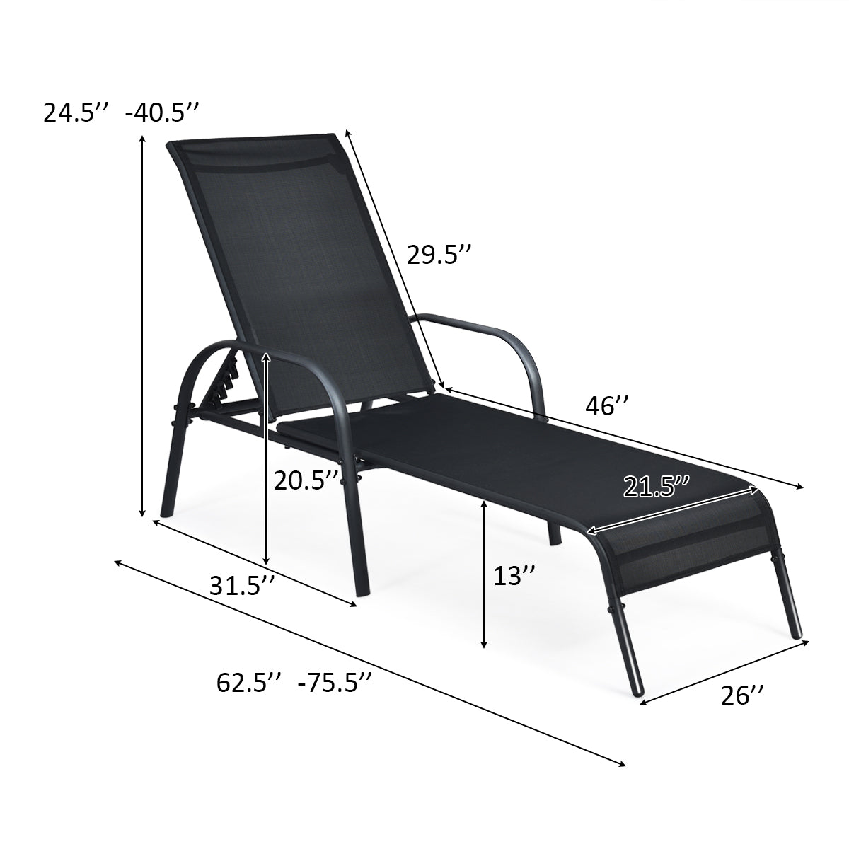 Patiojoy Outdoor Patio Lounge Chair Adjustable Chaise Recliner