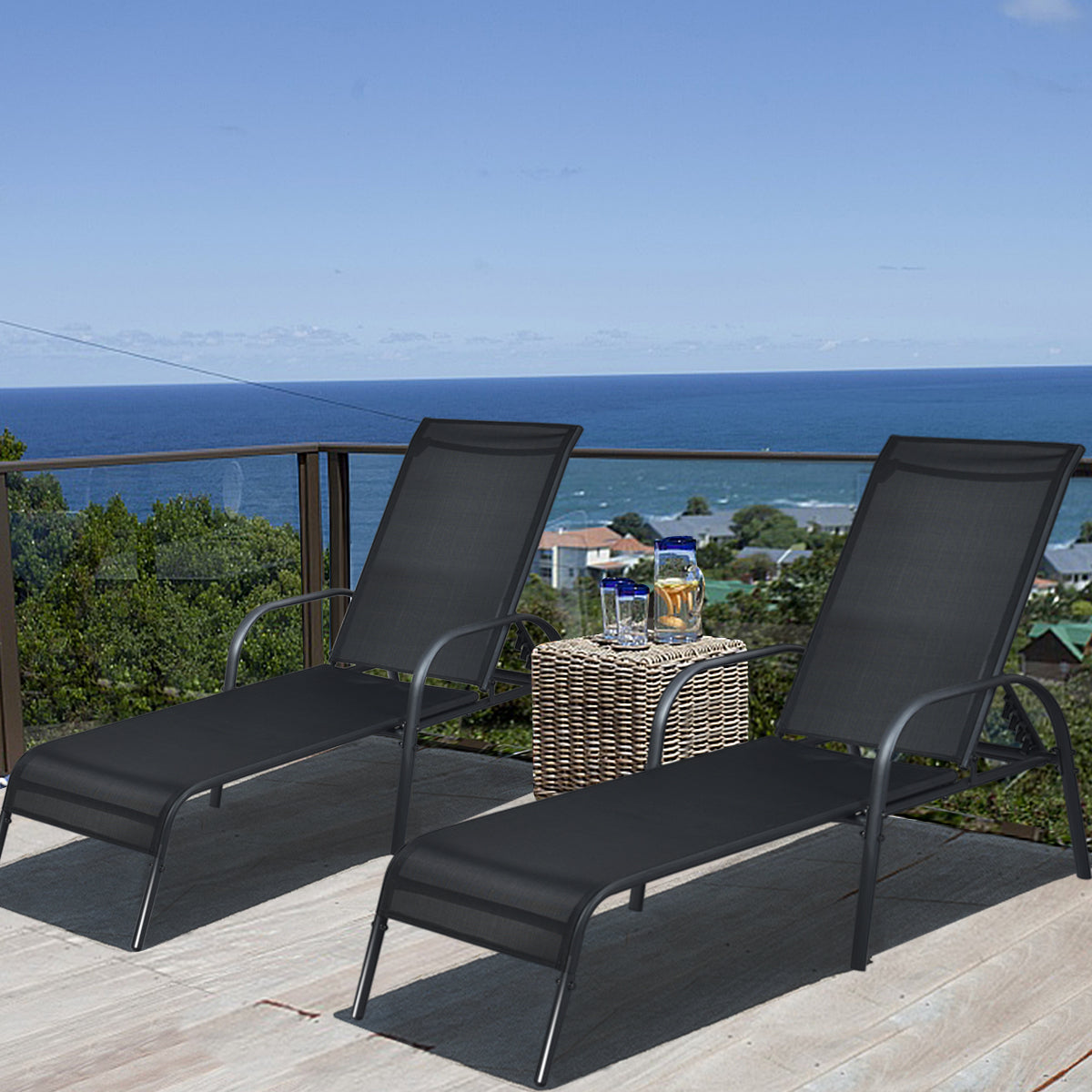 Patiojoy Outdoor Patio Lounge Chair Adjustable Chaise Recliner