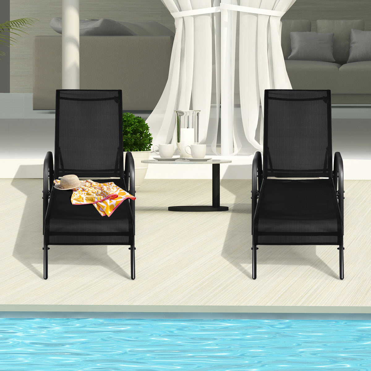 Patiojoy Outdoor Patio Lounge Chair Adjustable Chaise Recliner