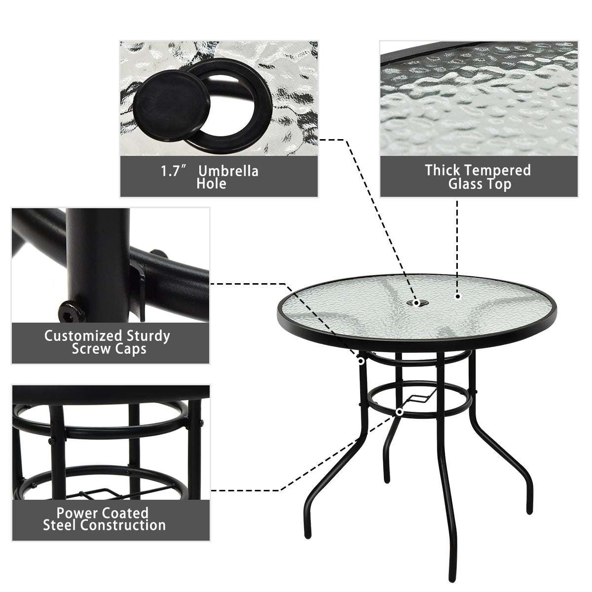 Patiojoy 32" Garden Patio Round Bar Glass Table Umbrella Deck Outdoor Furniture