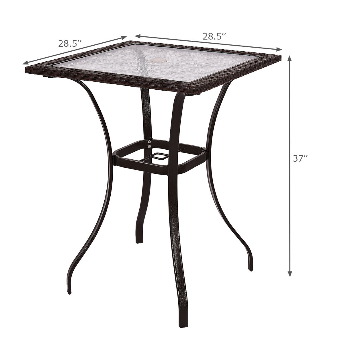 Patiojoy Patio Square Bar Glass Table Umbrella Deck Outdoor Garden Furniture