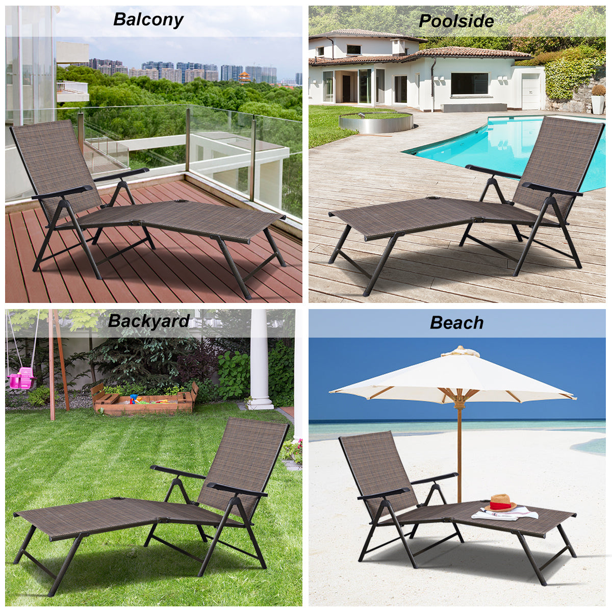 Patiojoy Outdoor Patio Folding Lounge Adjustable Recliner Chair Garden Lawn