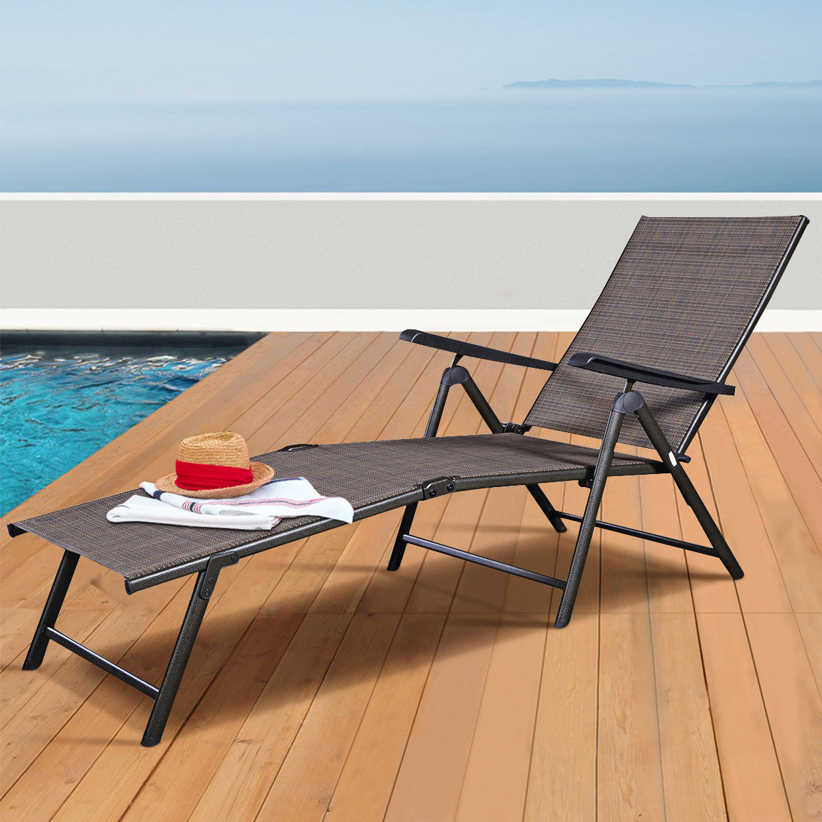 Patiojoy Outdoor Patio Folding Lounge Adjustable Recliner Chair Garden Lawn